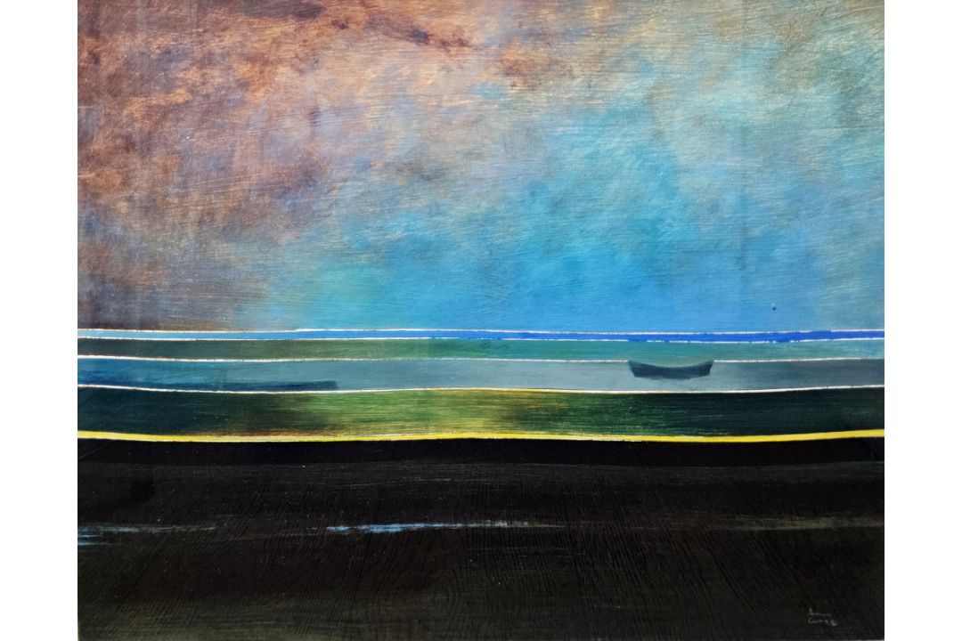 Anthony Curtis (1928-2018) Oil on paper Abstract of small boat at sea, signed lower right, 37cm x - Image 1 of 4