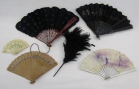 Collection of late 19th and early 20th century folding fans and fan boxes, including: an Edwardian