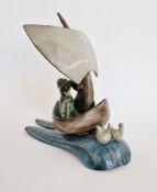 Tessa Fuchs (1936-2012) earthenware model of two figures in sailing boat on waves, impressed mark to