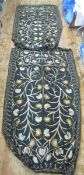 Early 20th century crewel work - elaborate floral decoration on black wool ground - two large panels