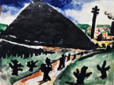 Josef Herman (1911-2000) Watercolour on paper “On the Road”, Albany Gallery label and with copy of