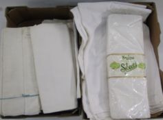 A quantity of vintage linen sheets, some unused, to include Irish linen, some labelled 'hand hem