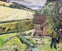 Carel Weight CBA RA (1908-1997) Oil  Two figures in a landscape, country scene with two people