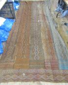 Turkoman embroidered hanging - geometric patterns, large pieces but damaged - see images