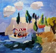 Julian Bailey (b 1963) Oil  “Agne Bay, Corfu”, initialled, with Fosse Gallery label, 37cm x 39cm
