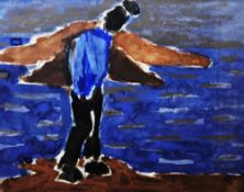Josef Herman (1911-2000) Watercolour on paper “Man on the Shore”, with copy of the Albany Gallery