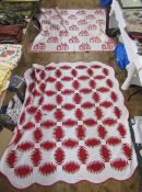 Two 20th century American quilts - both small double - Turkey red, 'School House' (194cm x 201cm
