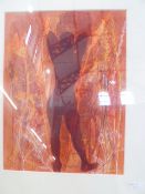 Carole O'Toole Monoprint etching Pow Wow II 1/1. signed  limited edition 38.5 x 29.5 cm, framed