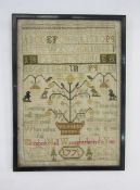 Late 18th century alphabet and numerical needlework sampler by 'Elizabeth Hall, wrought in the