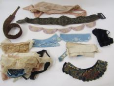 Collection of early-mid 20th century dress collars and cuffs, including: embroidered blue flower