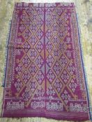Two vintage Turkoman wool, woven hangings, one with part elaborate braid border, 120 cms,
