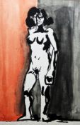 Josef Herman (1911-2000) Watercolour on paper “Standing female nude”, with Flowers East gallery
