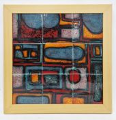 Poole Pottery Delphis tiled wall hanging in blonde oak frame, 53.5cm x 53.5cm Condition Report The