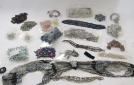 Collection of Art Deco silk, sequin and beadwork dress rosettes, trims, appliques and a collar