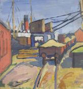 Gunnar Ditlefsen (1901-1978, Danish)  Oil on paper Dockyard scene, 57cm x 52.5cm