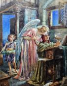 Sir John Bernard Partridge (1861-1945) Pastel  Interior scene of a man praying at an altar with an