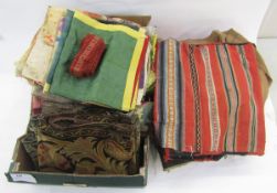 Large quantity of assorted fabrics, tapestries, braids, remnants and also various Turkish blankets