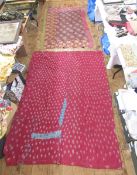 Two-mid century kanthas - different patterns to each side, one bordered with green silk, gold