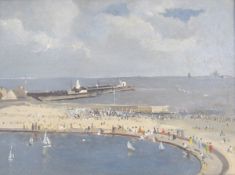 Campbell Archibald Mellon (1878-1955) Oil on board “Boating Pond at Gorleston”, figures on beach