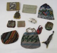 Collection of 19th century-mid 20th century purses, including: a white-metal mounted mother-of-pearl