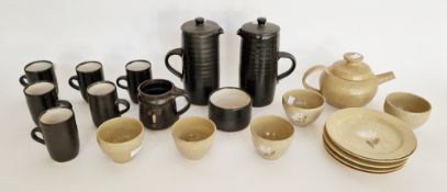 Studio pottery coffee set by Dennis Lacey for Fownhope Pottery, with black glaze, consisting of
