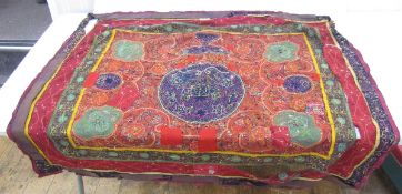 Possibly 19th c. Persian Resht or Rashti embroidered hanging or table cloth, on cotton not felt,