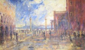 Michael Heseltine (b.1961) Oil on canvas Impressionist scene of St Marks Square, Venice, signed