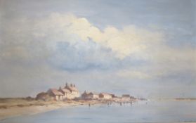 Ian Houston (1934-2021) Oil on board “Summer Clouds, Southwolds”, signed, Mandell's label verso,