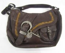 Christian Dior vintage 'saddle' bag, brown leather with silver coloured hardware, to include key and
