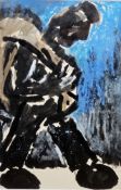 Josef Herman (1911-2000) Watercolour on paper “Walking”, Albany Gallery label verso and with a