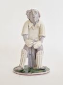 Romola Jane contemporary studio pottery figure of a cricketer on wickets, signed to reverse '