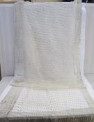 A long vintage Indian cream gauze silk veil or shawl, decorated in silvered thread with panels of