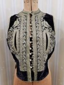 Turkish Ottoman velvet embroidered waistcoat embroidered with silver coloured thread, button and