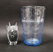 Whitefriars pale-blue wave-moulded tapering cylindrical vase, 19.2cm high and a Murano paperweight