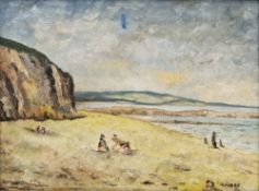 S. Hobbs (20th century) Oil on canvas Coastal scene with figures, signed lower right, framed, 30.5cm