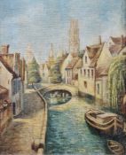 Early 20th century school Oil on canvas Brugge canal scene, signed, possibly Sewell, lower left 25.
