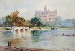 Bartram Hiles (1872-1927) Watercolour 'View of Hyde Park Hotel, London, from the Serpentine', signed