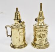 Two late 19th century French brass oil Pigeon lamps, each bearing inscription Pigeon Lampe