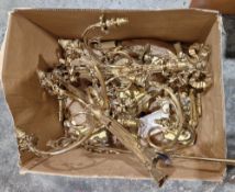 Set of six gilt metal wall light fittings in the Louis XVI manner, each with ribbon cresting and