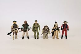 Six Vintage 1983 L.F.L Star Wars Action Figures to include Chief Chirpa with staff, Logray (Ewok