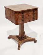 19th century oak work table, the rectangular top with rounded corners and ebony string inlay, one