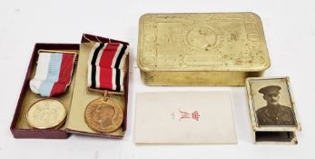 Christmas 1914 gilt metal tin, a George VI Special Constabulary medal and ribbon named for Oliver