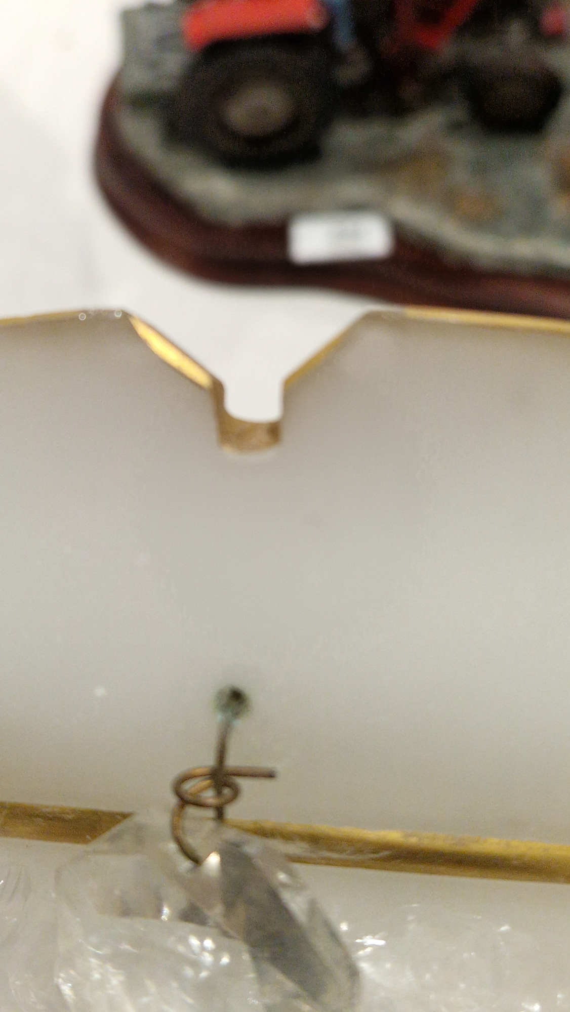 Two Victorian frosted opaque and gilt glass lustres, suspending pendant drops, four clear glass - Image 2 of 23