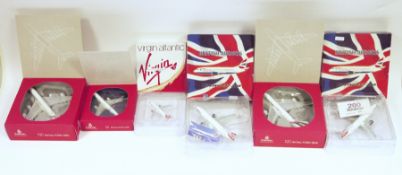 Six diecast model aircraft including 3 x 1:400 scale Emirates official licensed airplanes (Airbus