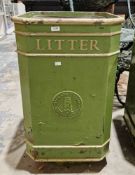 Cast iron square litter bin, probably early 20th century, having a green and gold coloured finish