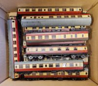 A large quantity of Bachmann passenger carriages in cream and maroon to include buffet, restaurant
