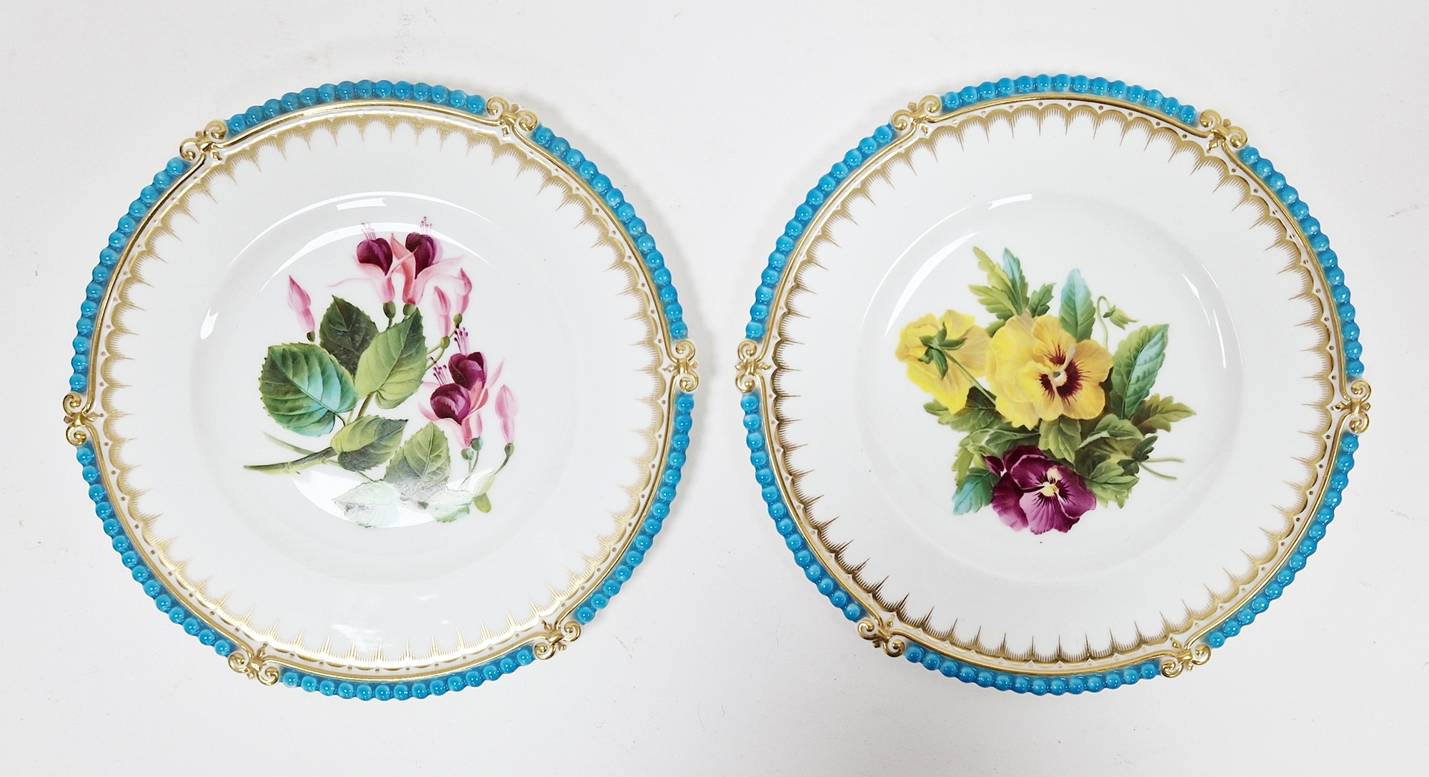 Two English porcelain cabinet plates, circa 1870, printed registration lozenges, pattern no.B/