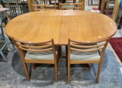 Mid-century G-Plan teak dining room set comprising an oval Fresco extending dining table, 73cm