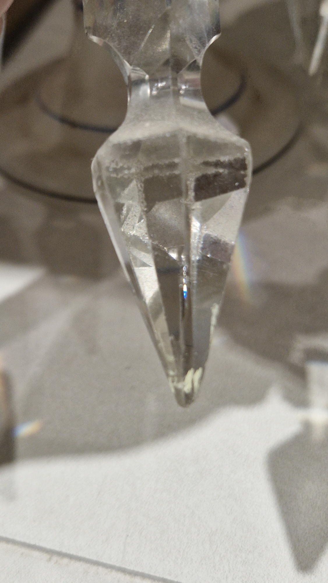 Two Victorian frosted opaque and gilt glass lustres, suspending pendant drops, four clear glass - Image 16 of 23