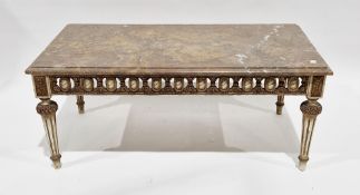 20th century coffee table in the French Louis XV manner, the rectangular marble top with